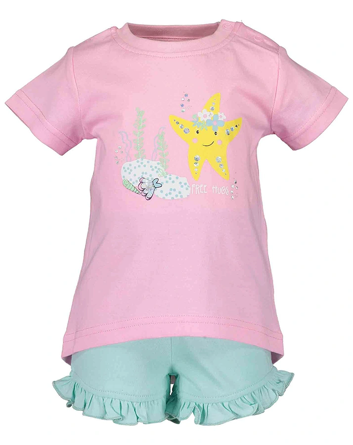 T-Shirt MERMAID SUMMER mit Shorts in rosa/türkis