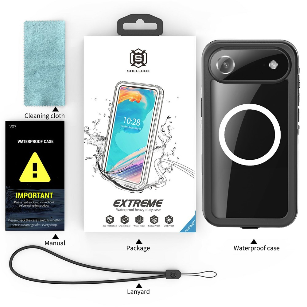 iPhone Air Wasserfeste MagSafe Outdoor Schutz Hülle (IP68) - Schwarz / Transparent