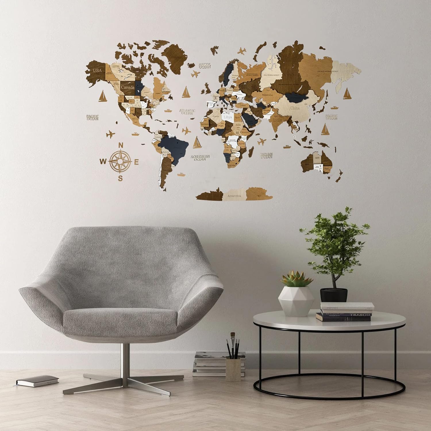 Holz-Weltkarte, 3D-Kunst, große Wanddekoration, für jeden Anlass, in den Größen M, L, XL, Geschenkidee, Wandkunst für Zuhause, Küche oder Büro