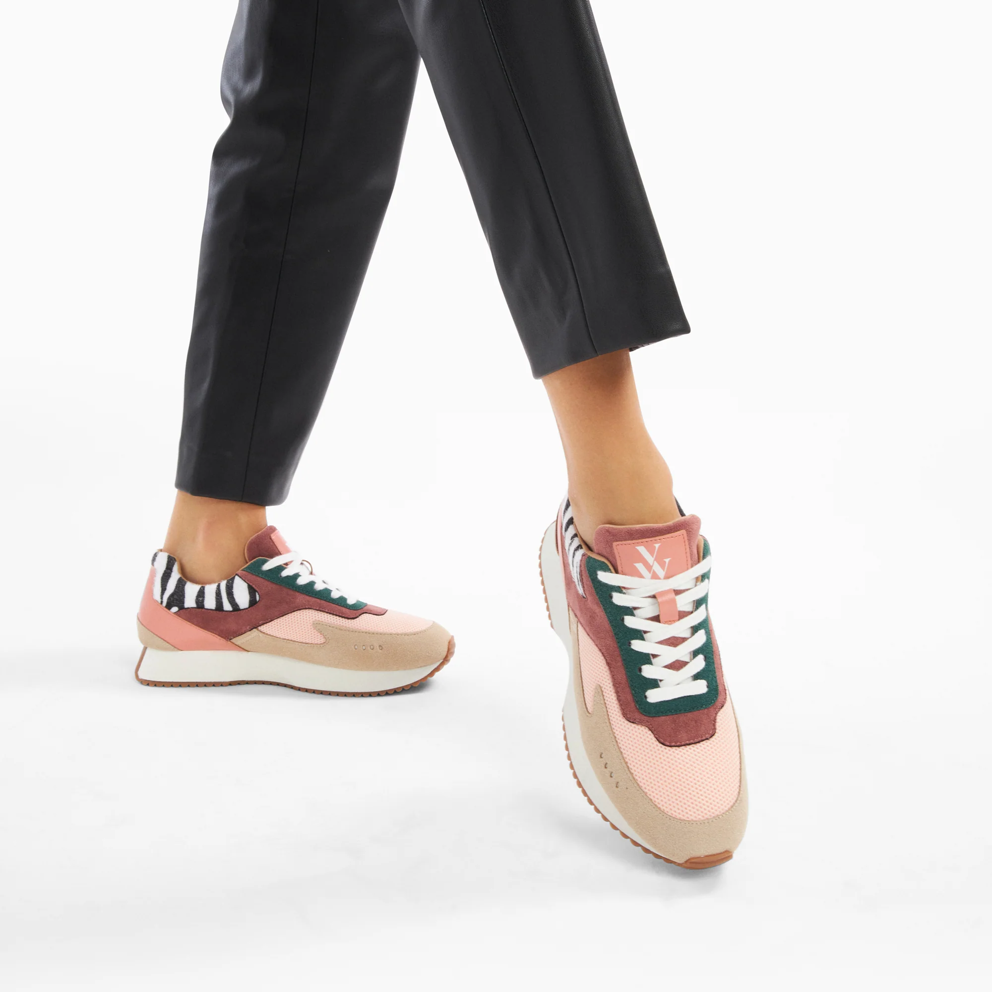 Sneakers-Baskets Anouk rose et beige à semelle running