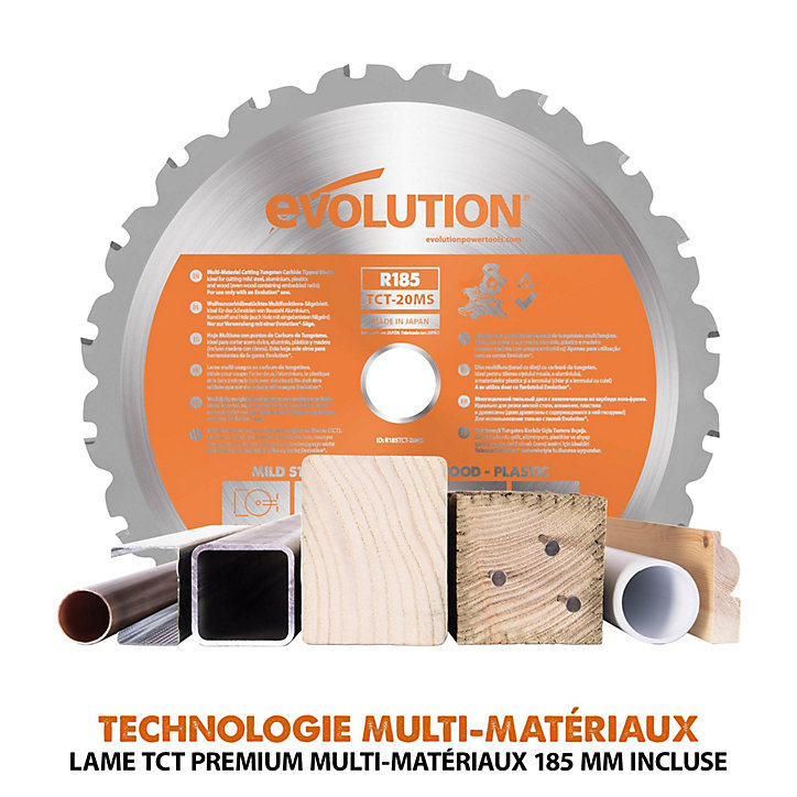 Scie à onglet sans fil Evolution R185SMS-LI 18V 185 mm (sans batterie)
