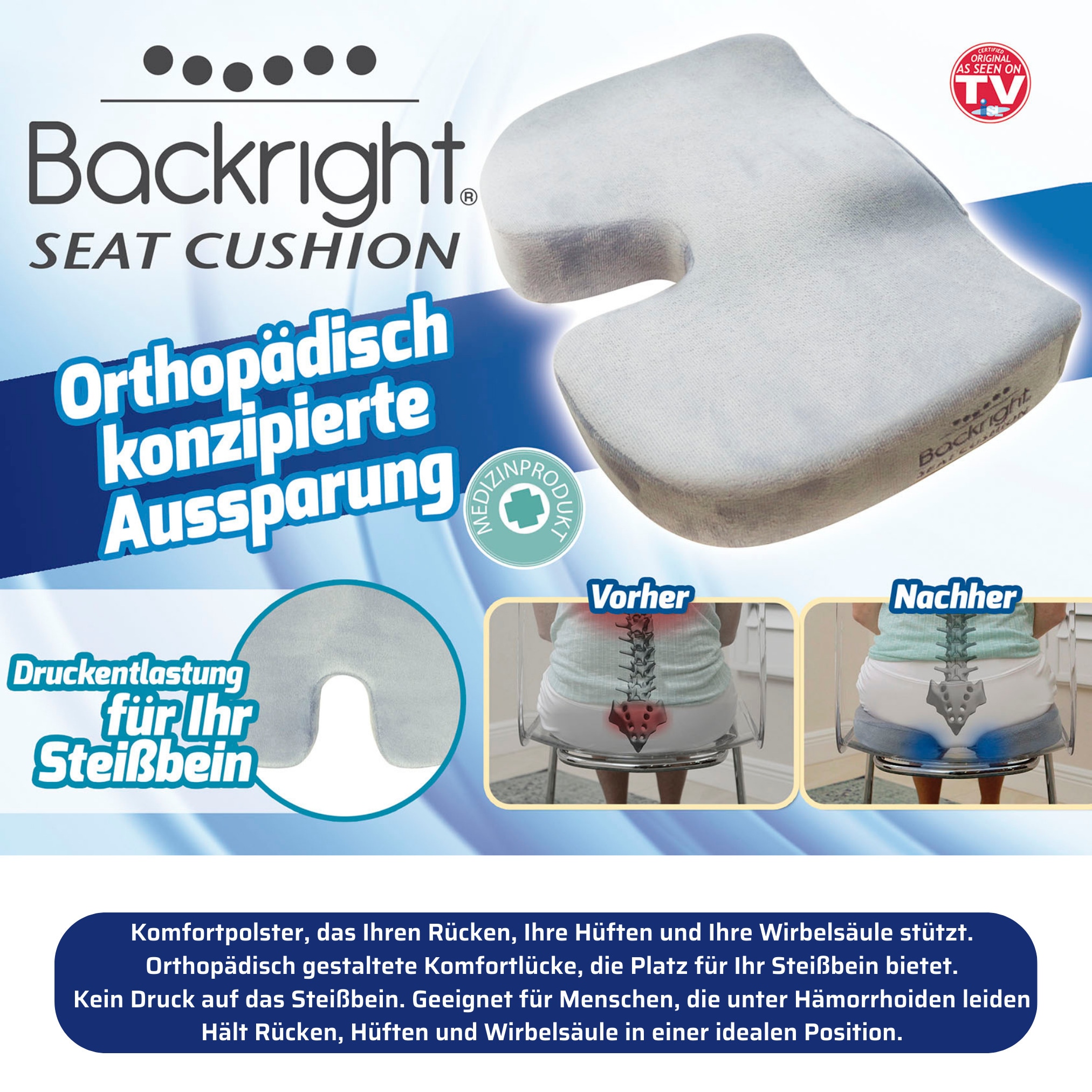 Best Direct® Orthopädisches Sitzkissen Memory Foam Backright Seat Cushion