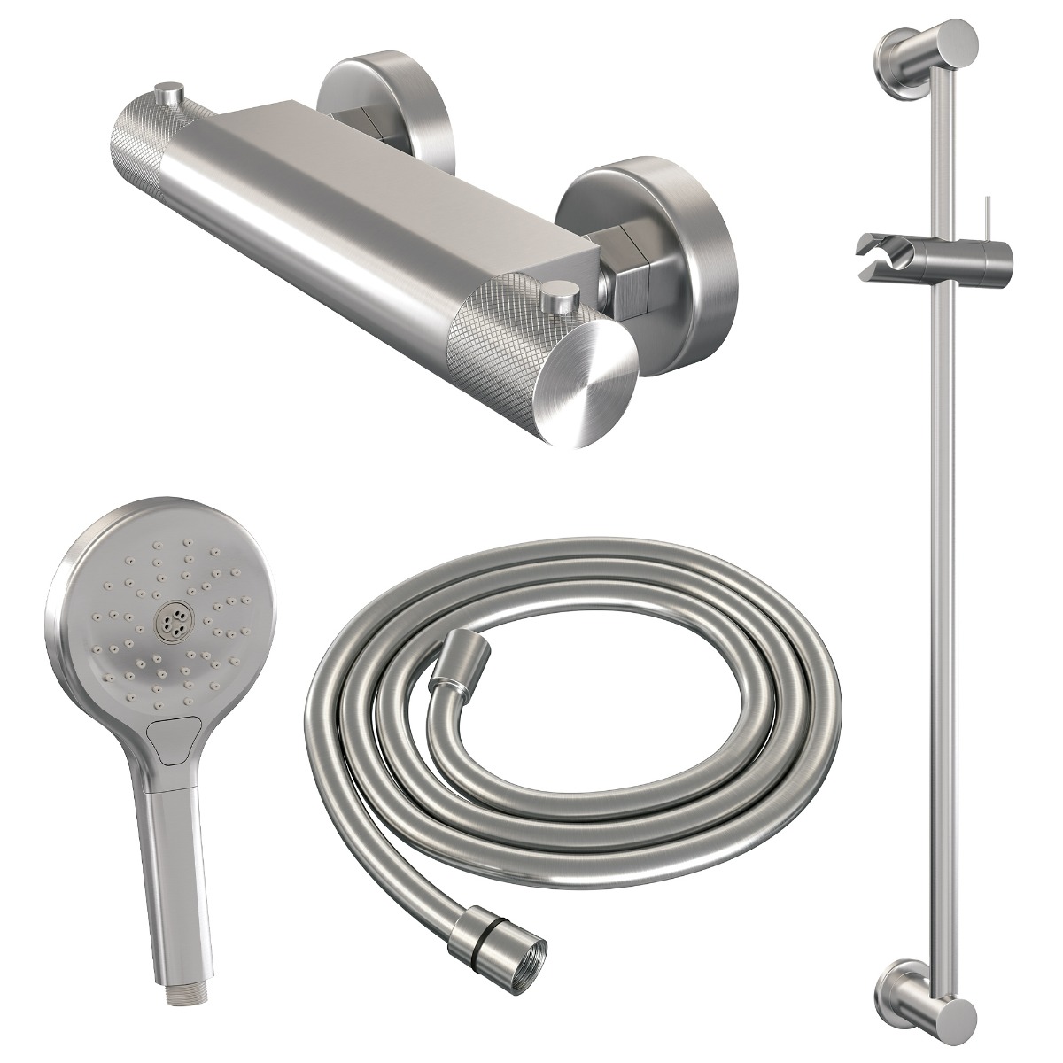 Brauer Brushed Carving thermostatische douchekraan met glijstang en 3 standen handdouche RVS geborsteld PVD