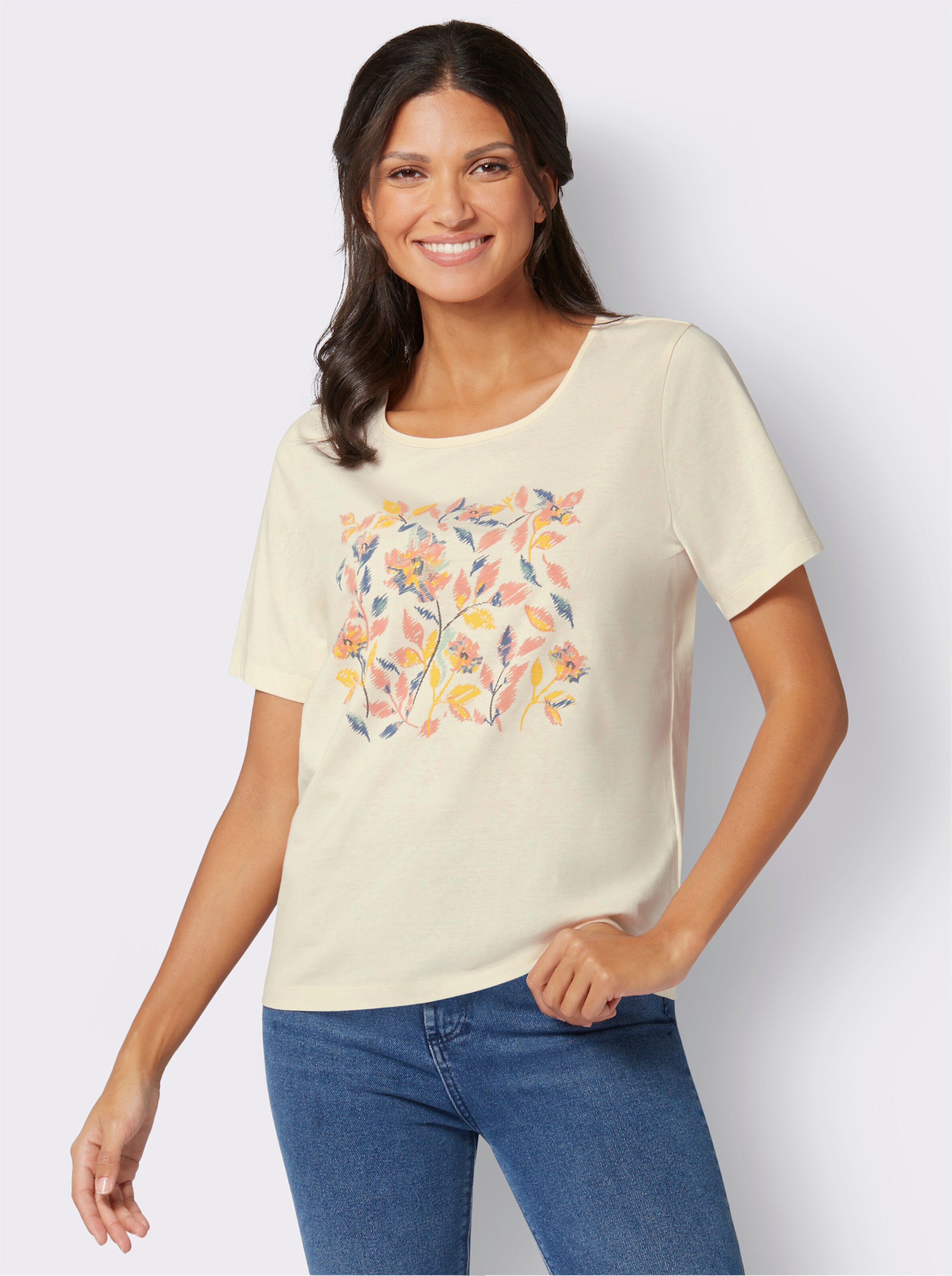 Kurzarmshirt mit platziertem Blüten-Druck