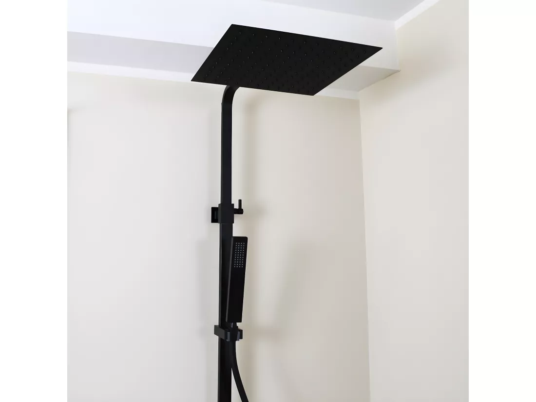 Square II colonne de douche carrée thermostatique noire - Essebagno