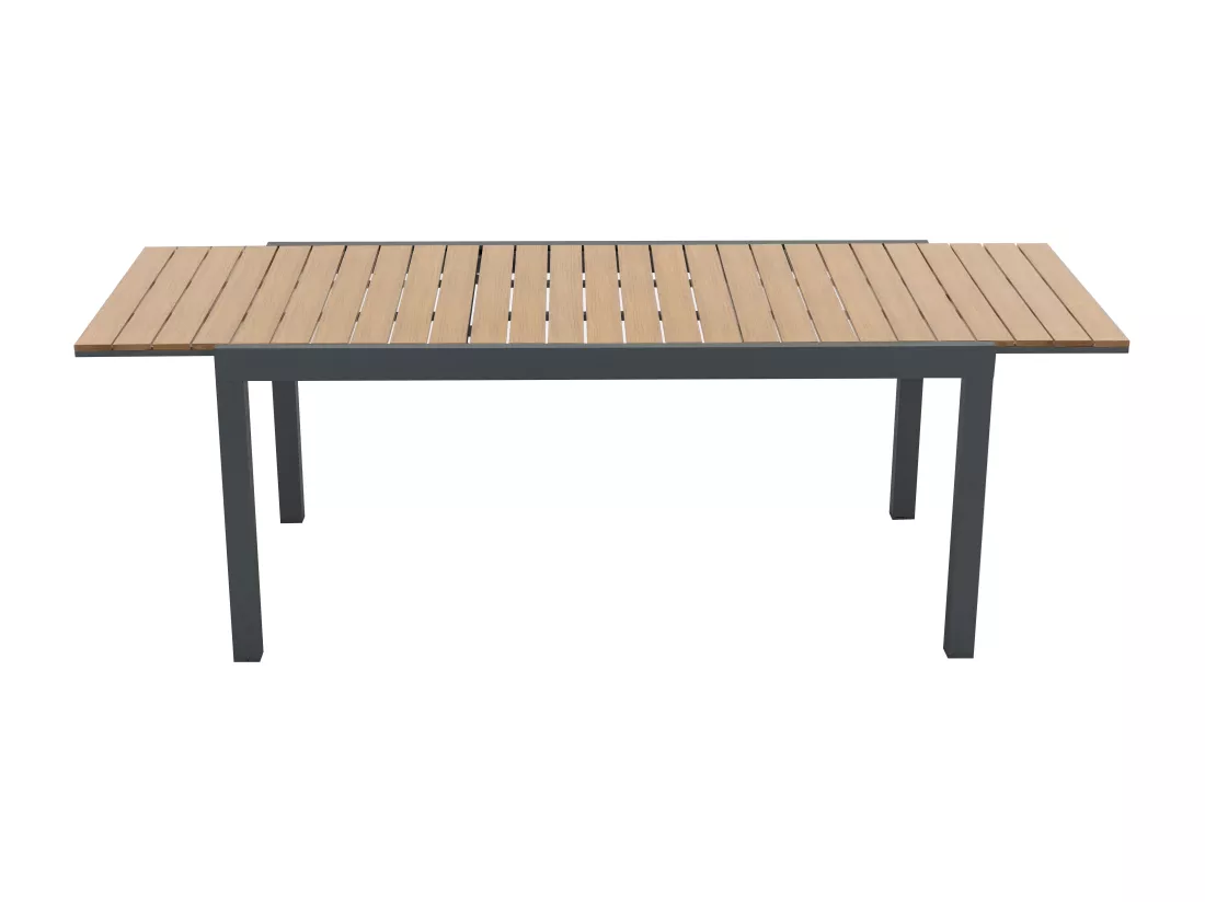Salle à manger de jardin en aluminium et polywood : une table extensible L.170/230 cm et 8 fauteuils empilables - Naturel clair et anthracite - MACILA de MYLIA