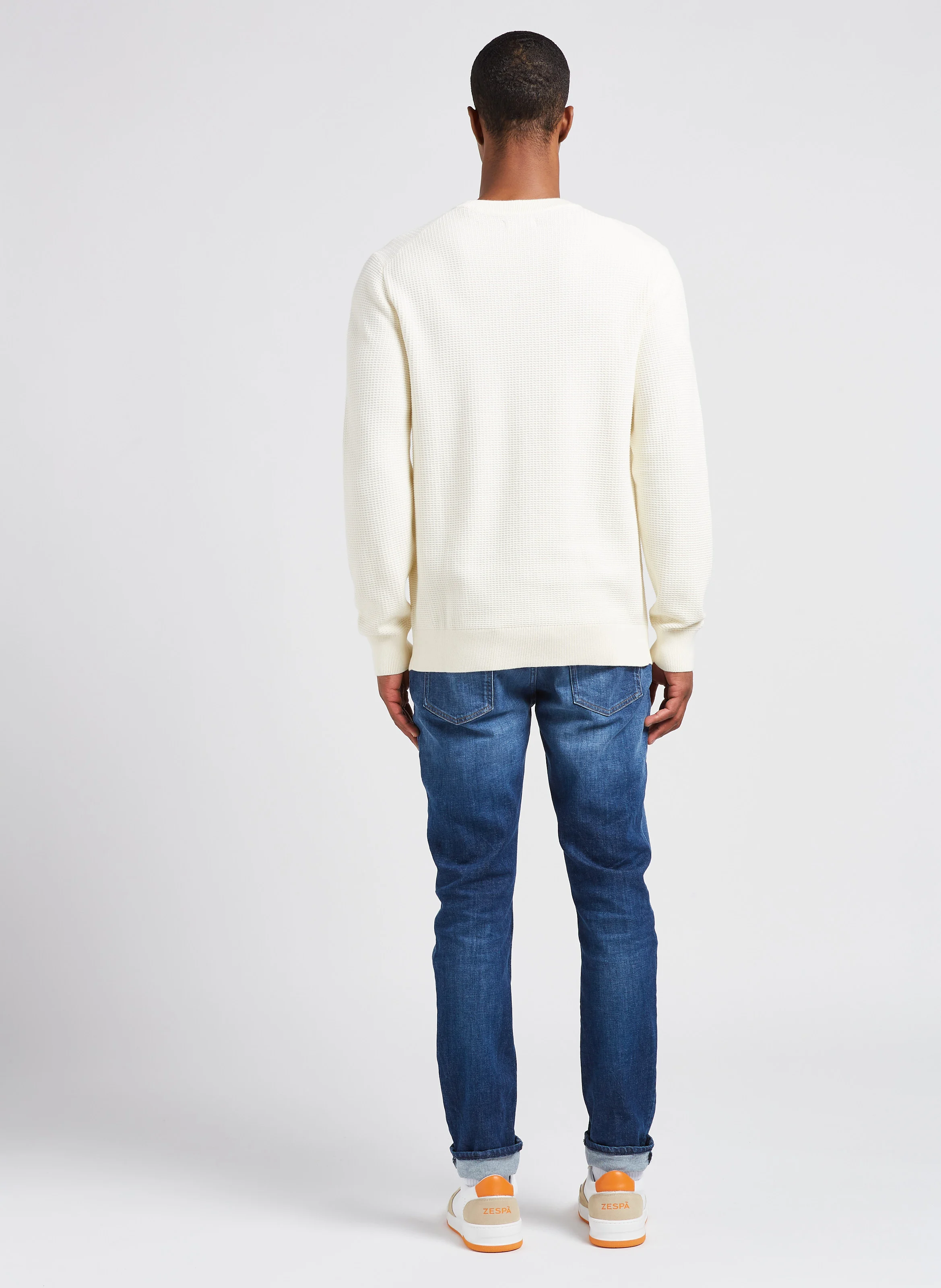 Pull rond regular-fit brodé en coton | Blanc