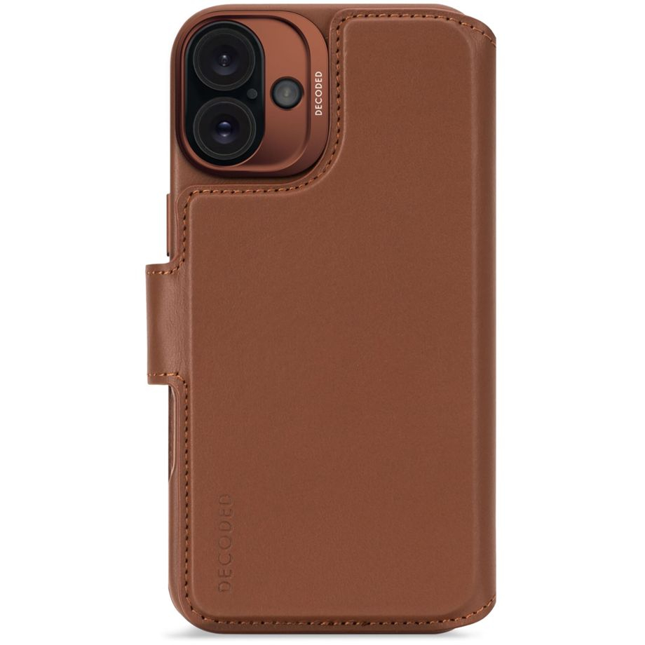 2in1 iPhone 16 MagSafe Echtleder Magnet Wallet Case Tasche Flip Cover (D25IPO16DW5TN) - Braun