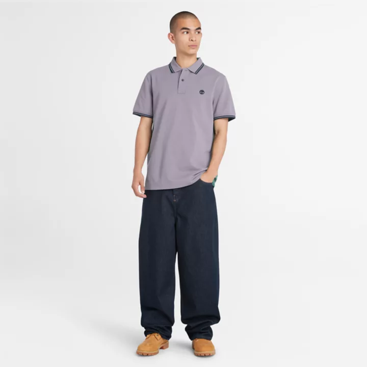 Polo à liseré en piqué pour homme en violet