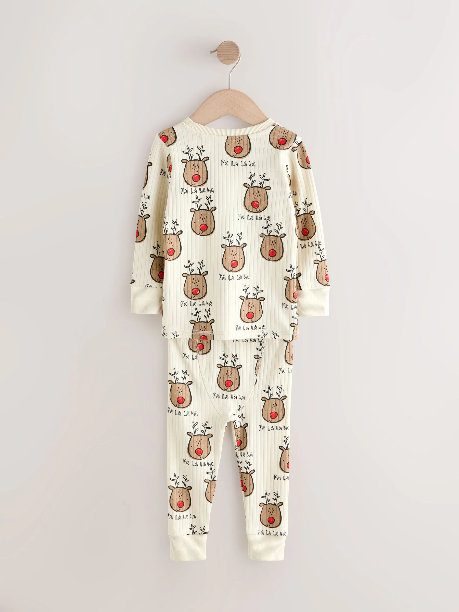Ecru Wit Kerstmis Rendier - Nauwsluitende enkele pyjama (9mnd-10jr)