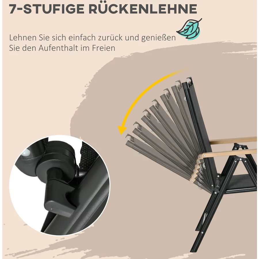 Outsunny Gartenmöbel-Set mit Atmungsaktives Gewebe in Sitz und Rückenlehne schwarz