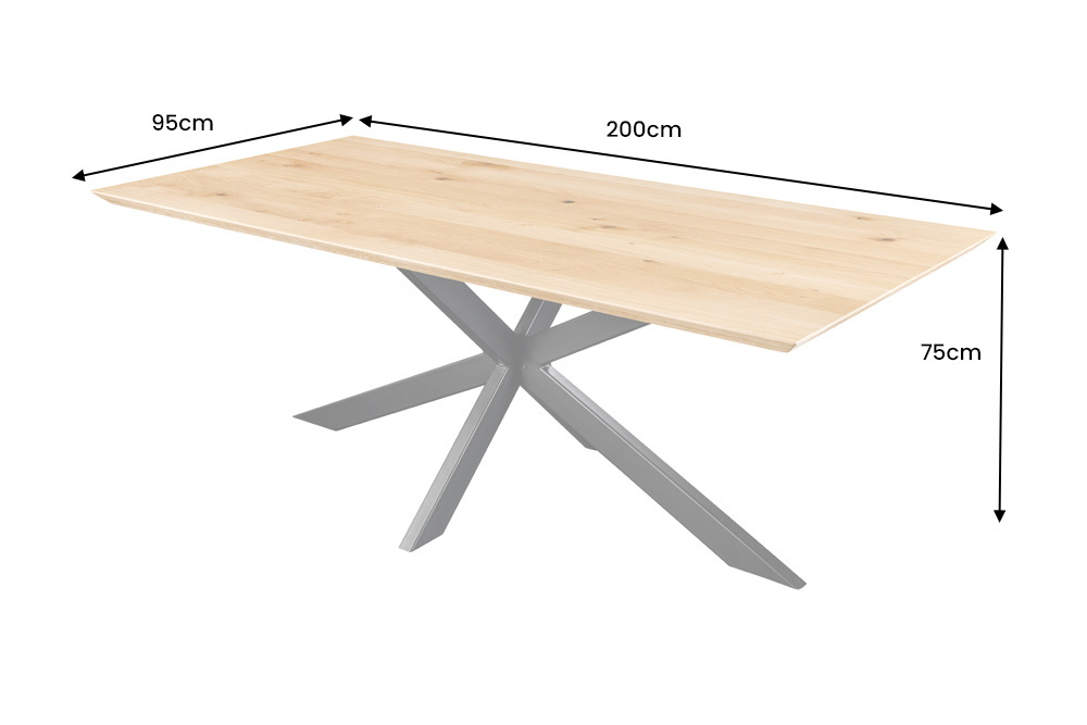 Massivholz Esstisch WILD OAK 200cm natur Wildeiche Schweizer Kante Sterngestell
