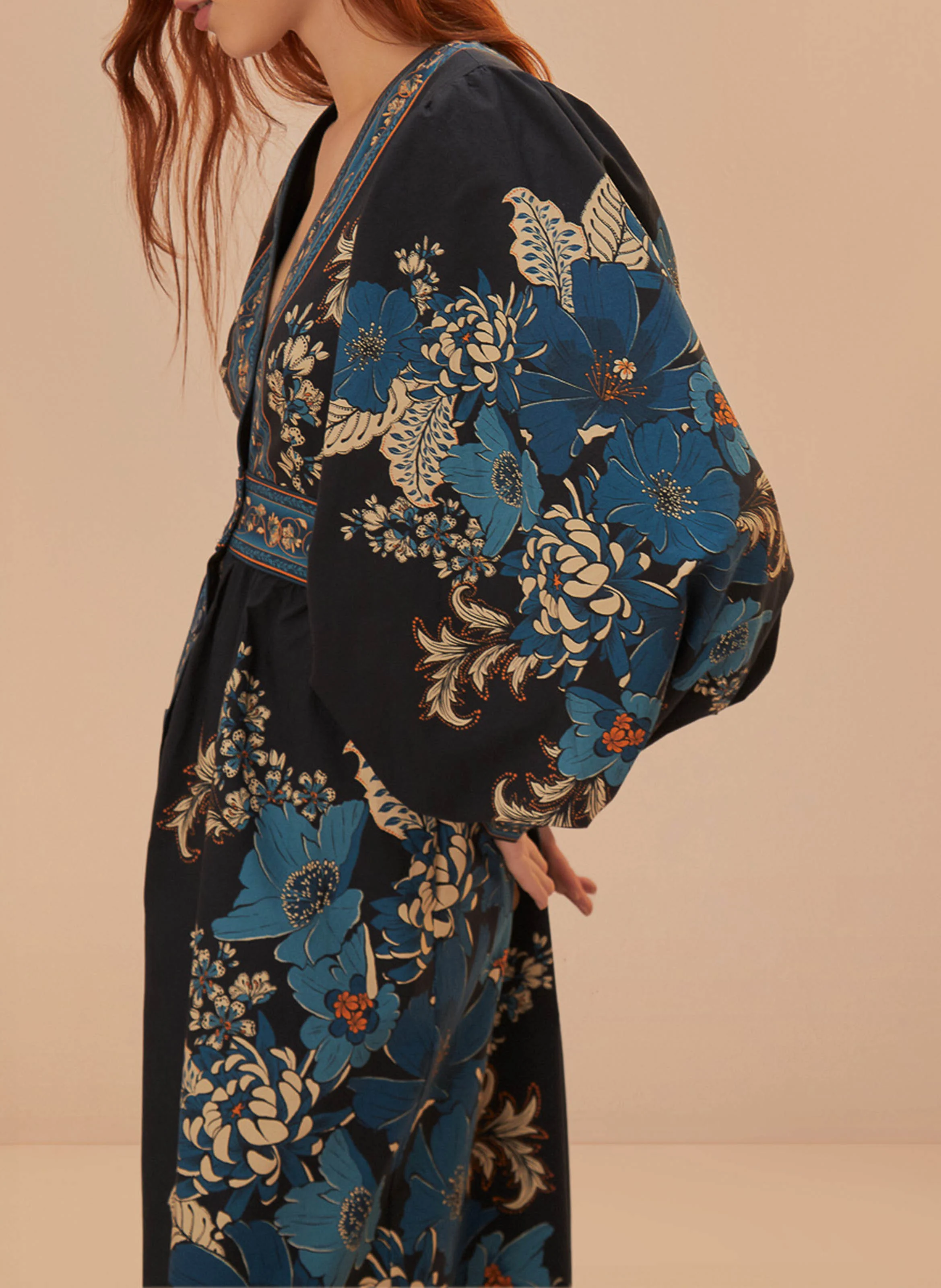 Robe longue en coton imprimé | Noir