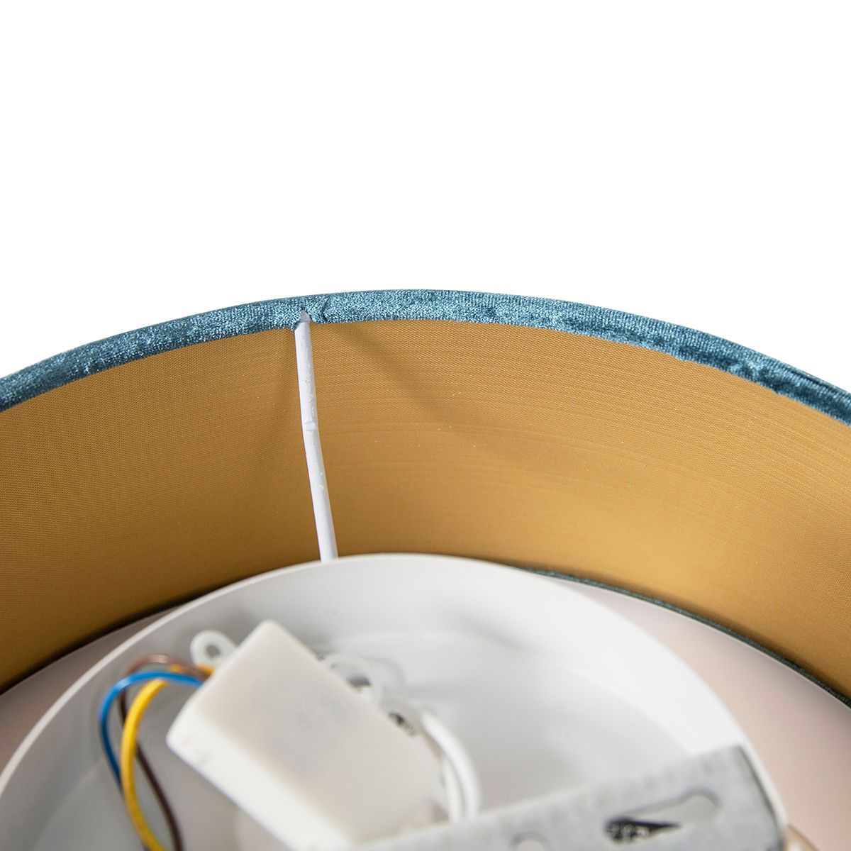 Moderne plafondlamp blauw 30 cm met gouden binnenkant - Drum