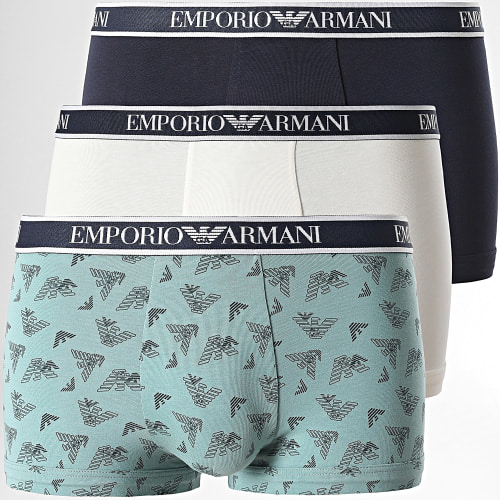 Lot De 3 Boxers 111357 Blanc Bleu Marine Bleu Clair