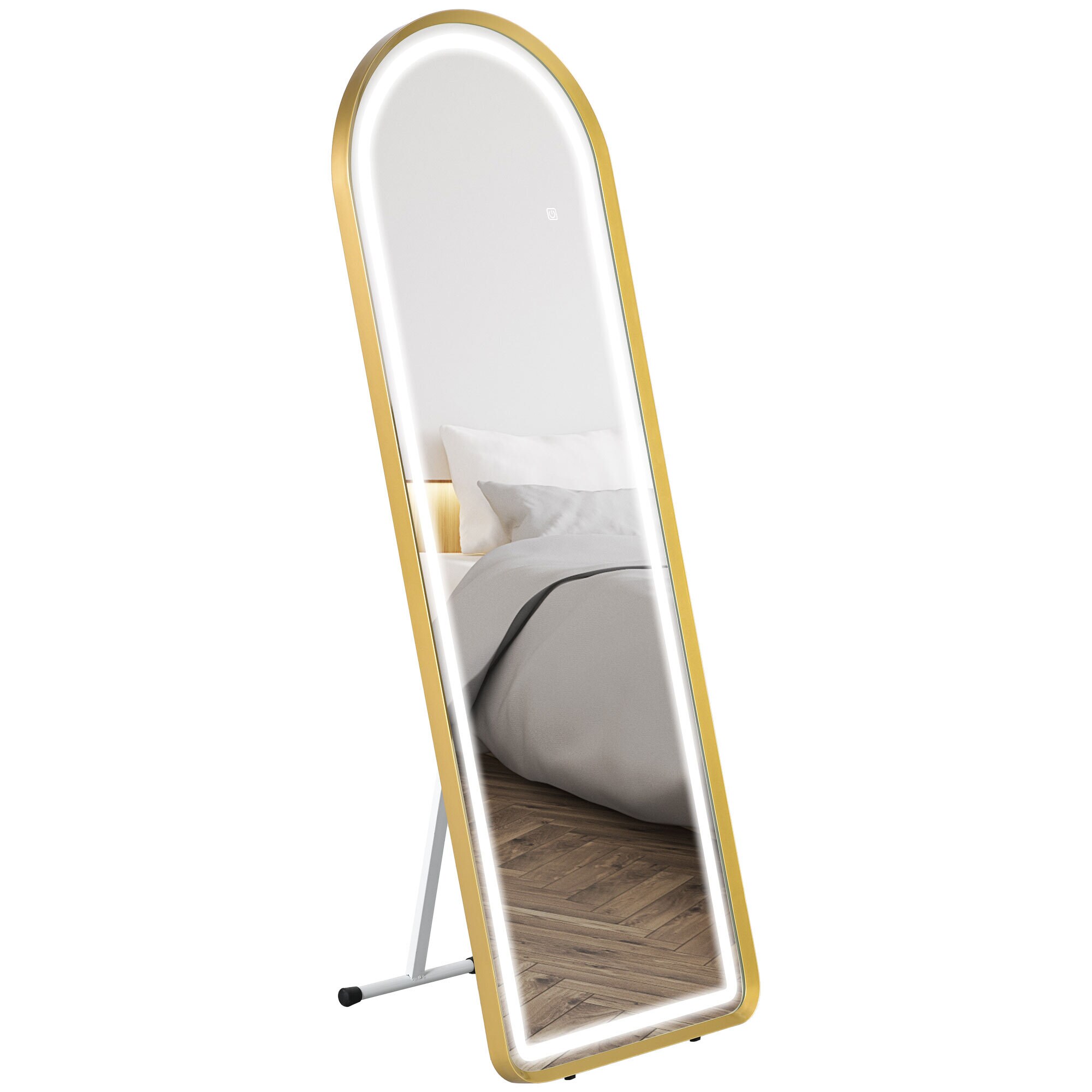 HOMCOM Ganzkörperspiegel mit Beleuchtung gold 151,5L x 50B x 4H cm