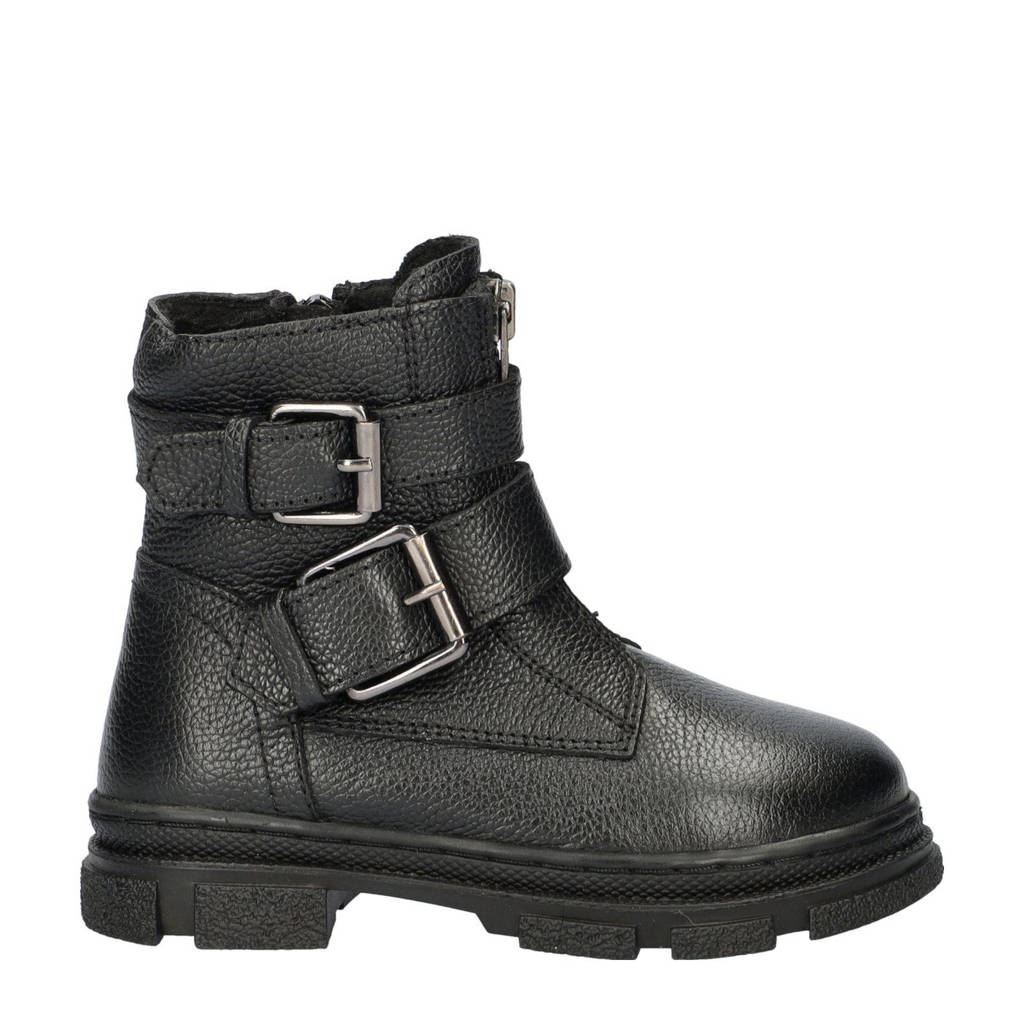 Nelson Kids leren bikerboots zwart