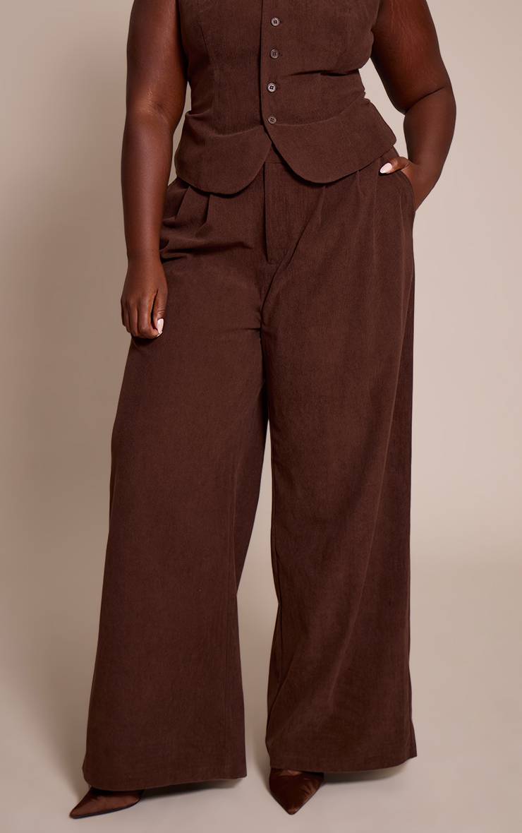 Marron Foncé Pantalon Large Tailleur En Velours Côtelé Avec Détail Noué Coordonné