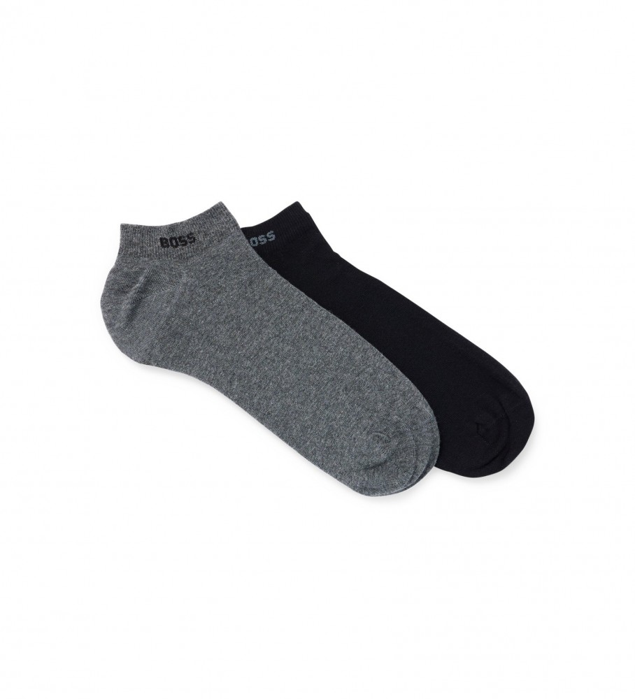 Pacote com 2 pares de meias elásticas até o tornozelo BOSS, cinza e preto.