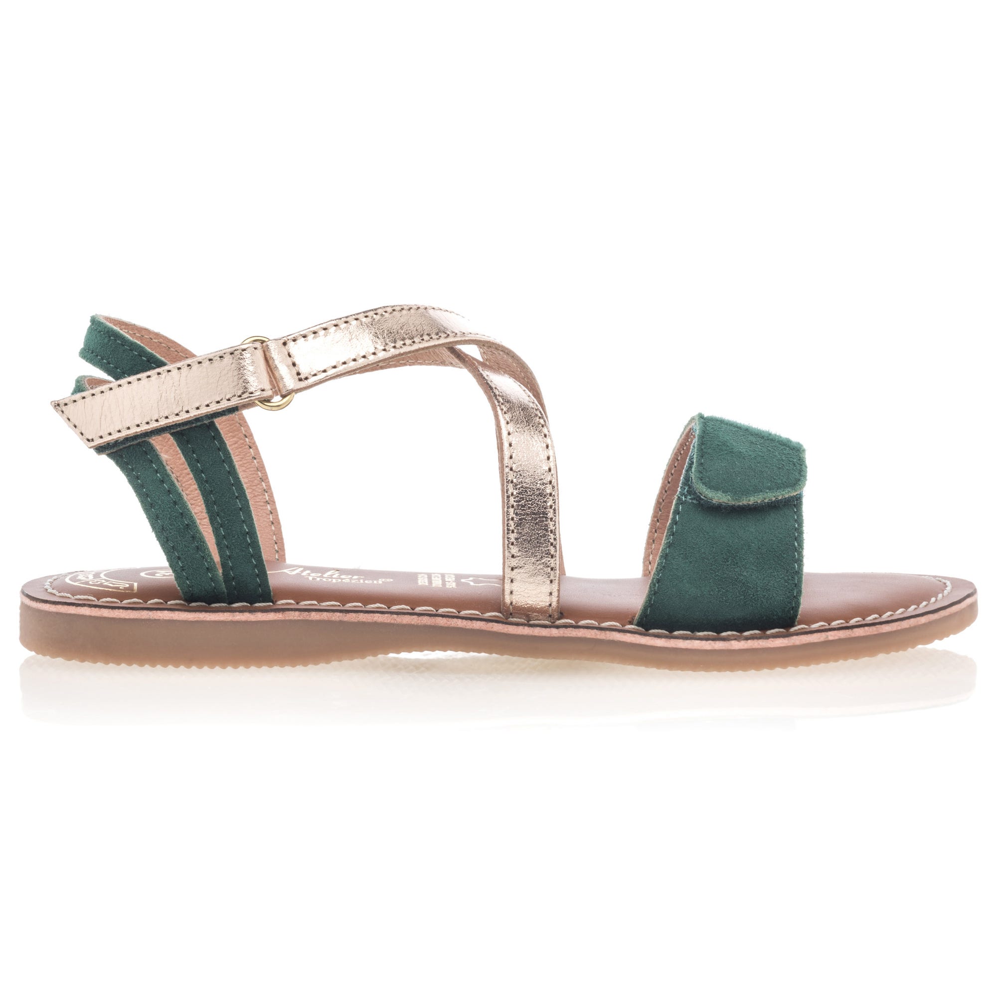 Nu-pieds Fille en cuir vert