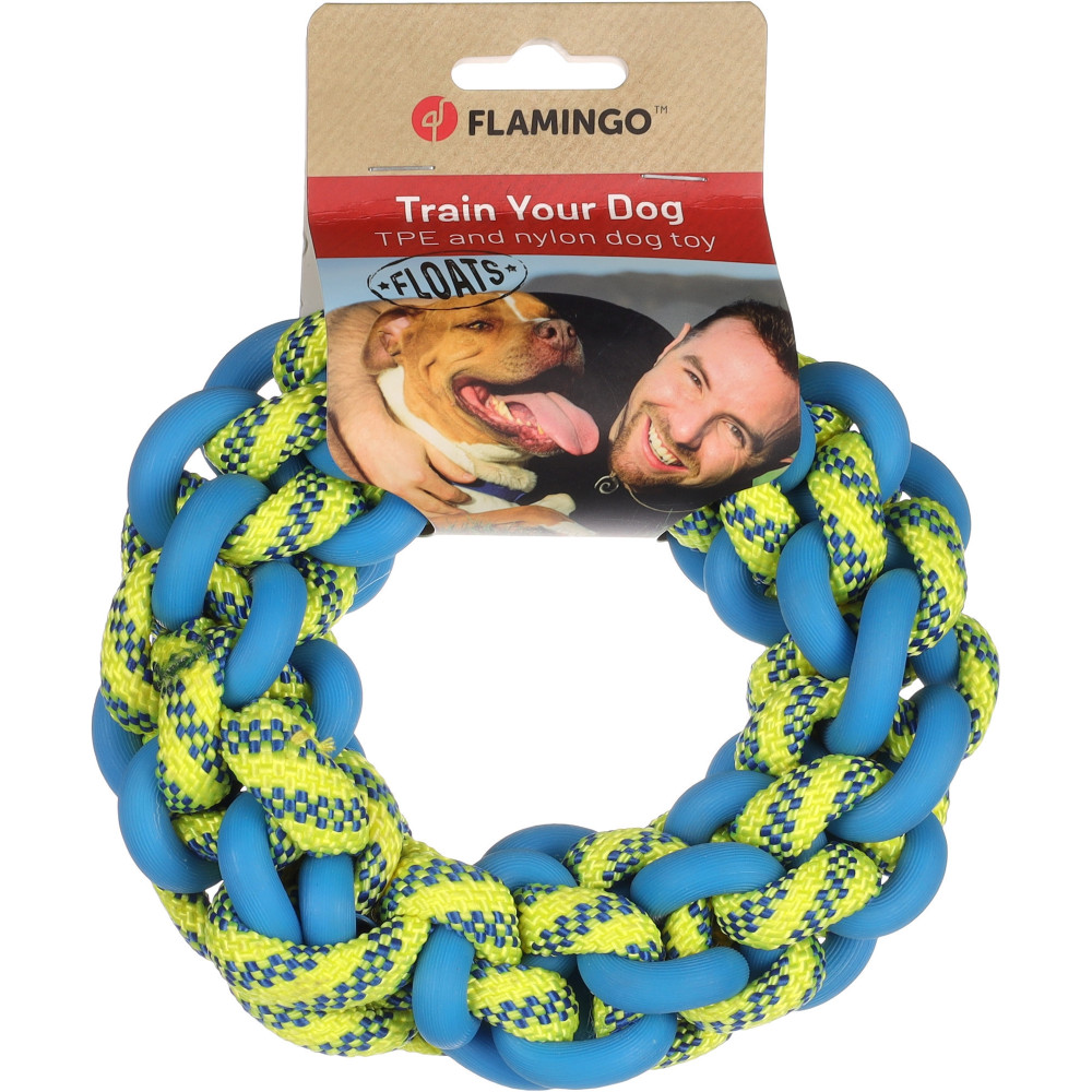 Jouet flottant anneau corde bleu & jaune ø 17 cm x 5 cm pour chien