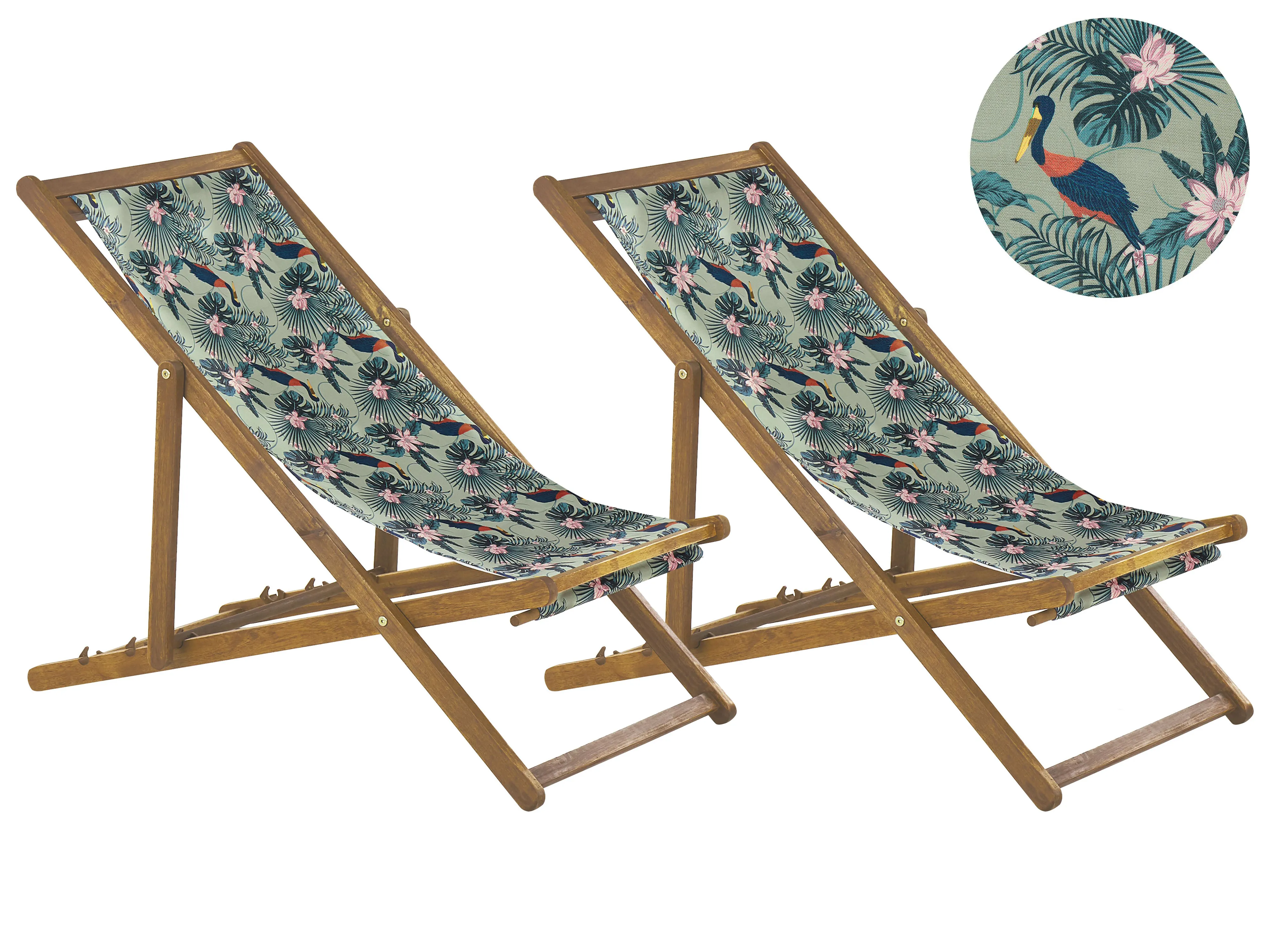 Set van 2 inklapbare ligstoelen ANZIO met vervangingshoezen Dieren motief Acaciahout Lichtbruin