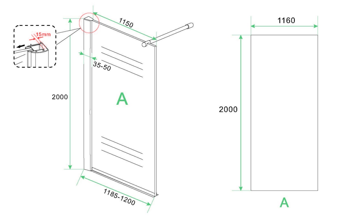 Mueller Eco inloopdouche 120x200cm anti-kalk 8mm
