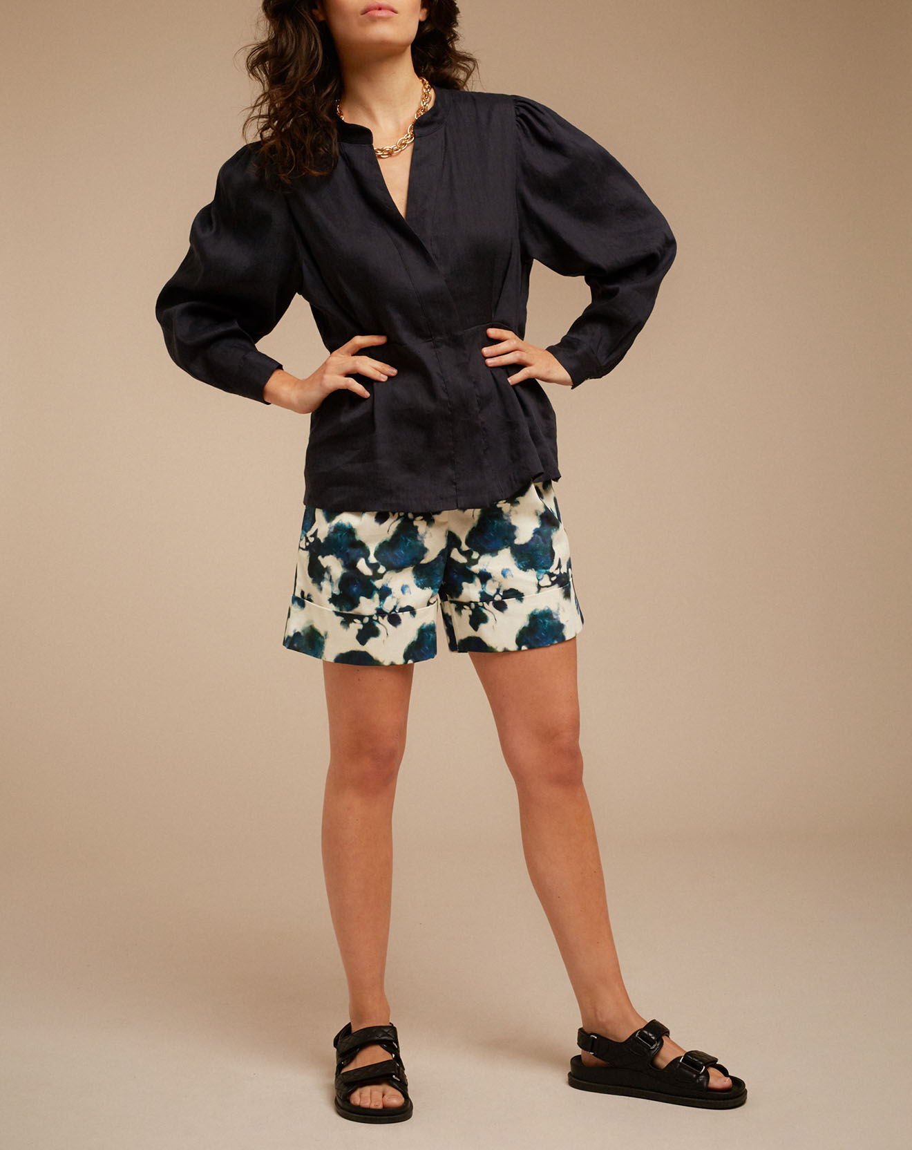 Chloé Stora Blouse en Lin mélangé Aline bleu marine