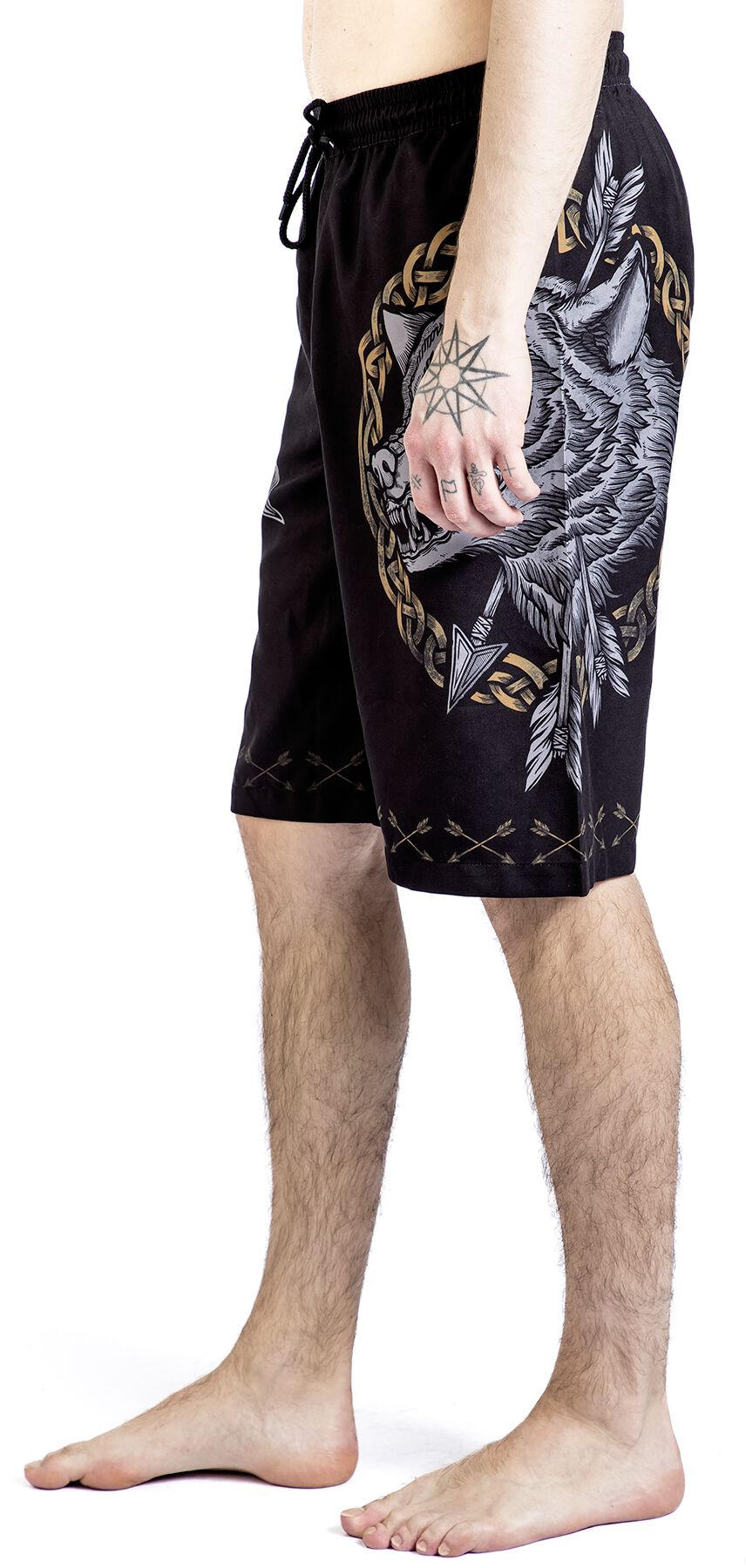 Swim Shorts With Arrow and Wolf Print | Black Premium by EMP Short de bain