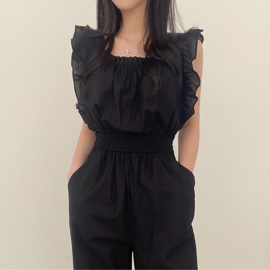 palajana - Mouwloze jumpsuit met ruches en effen motief