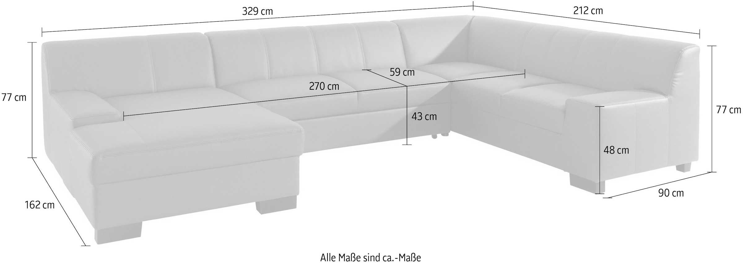 DOMO collection Wohnlandschaft »Norma, mit Kunstleder- oder Lederbezug, viel Platz, zeitlos & elegant« extrabreite Armlehnen, U-Form, wahlweise mit Bettfunktion