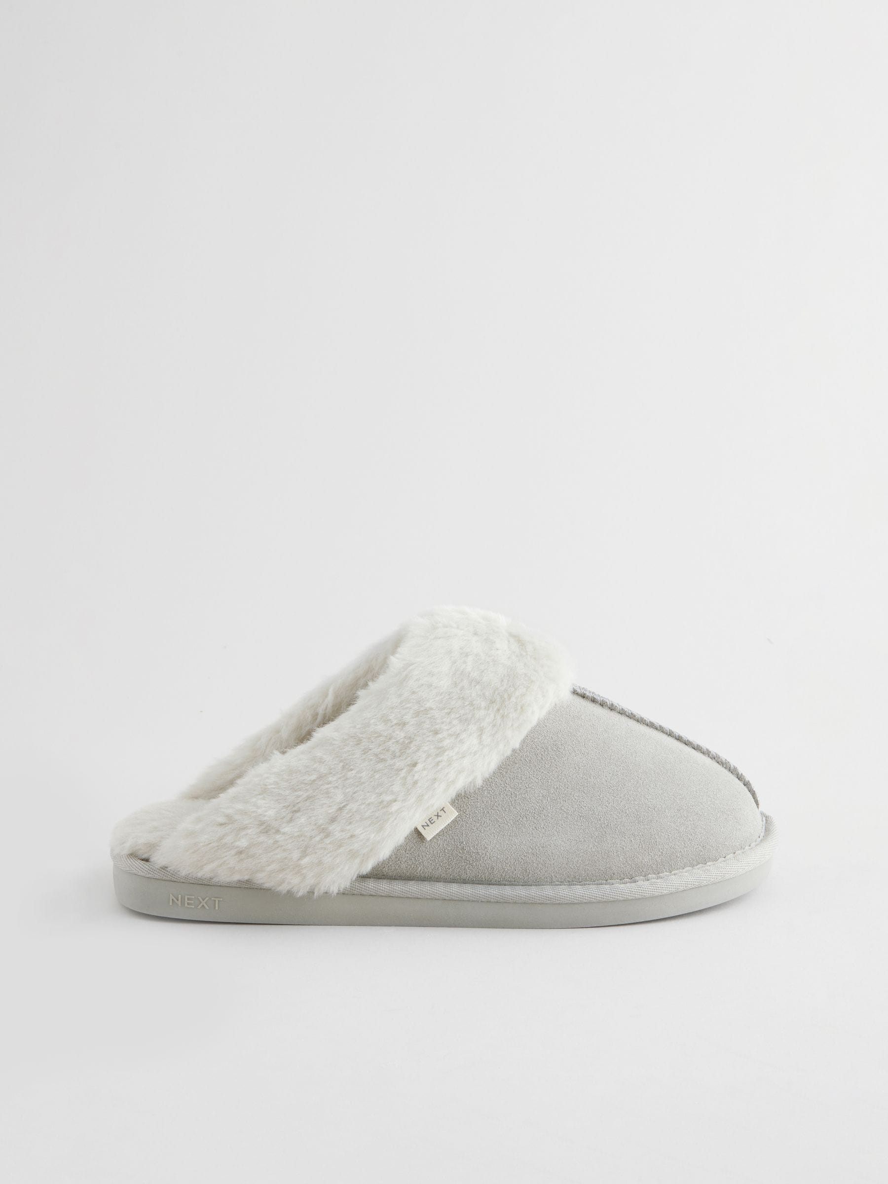 Grijs - Suede Faux Fur Mule Slippers