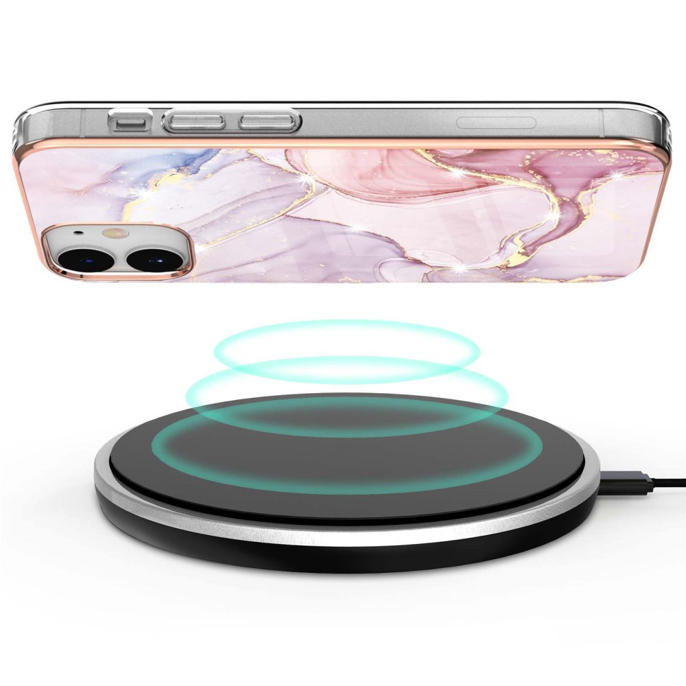 iPhone 12 / iPhone 12 Pro Gummi Case Hülle Galvanisierter Rahmen Marble Marmor Design - Rosa / Roségold