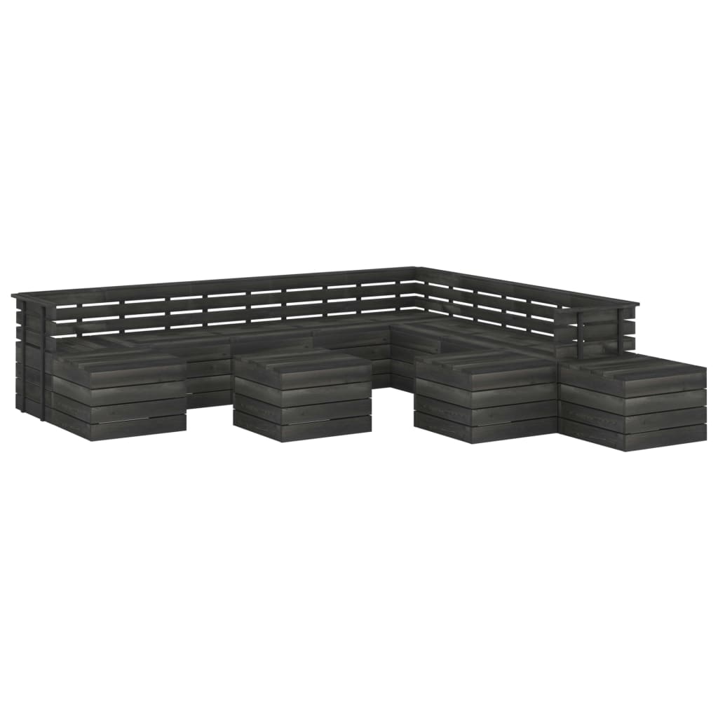 Salon de jardin palette meuble d'extérieur ensemble de mobilier 12 pièces bois de pin massif gris foncé