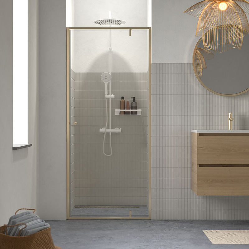 Sealskin Contour draaideur voor nis 90x200 cm, 6 mm helder veiligheidsglas met antikalklaag geborsteld goud