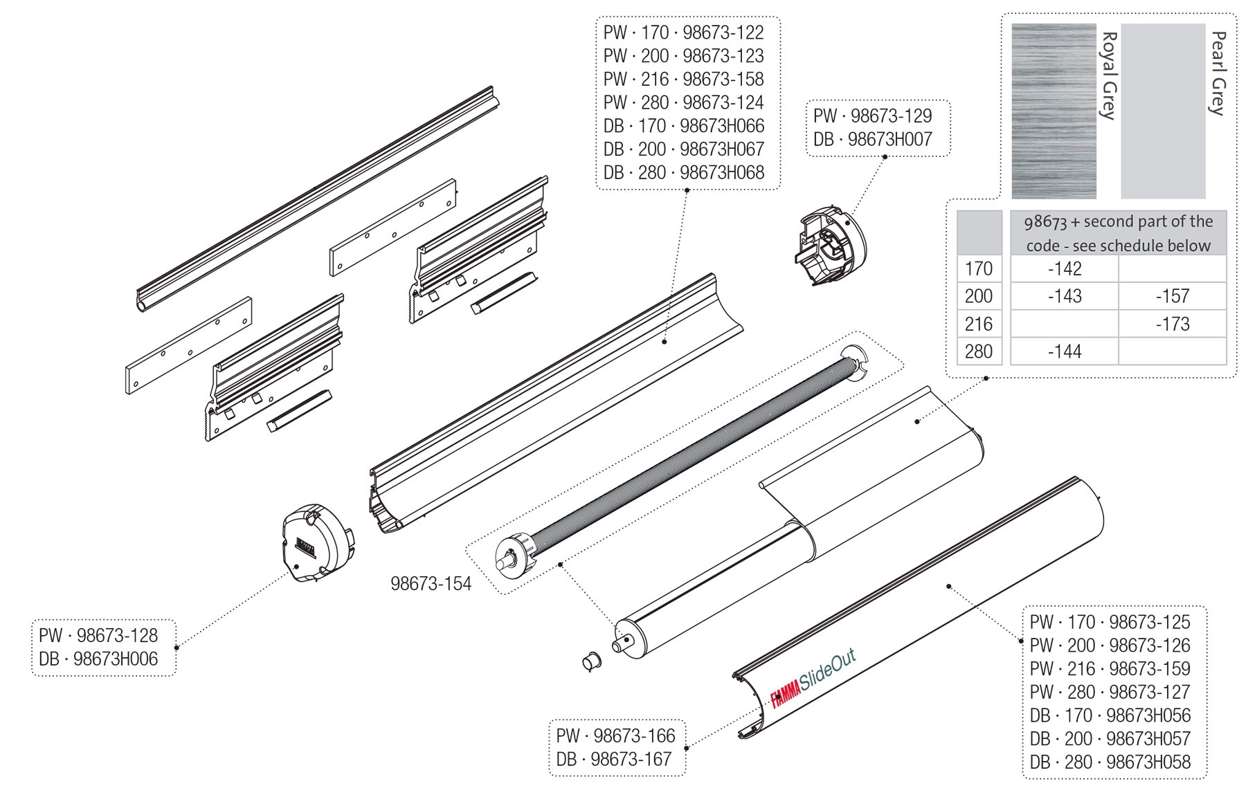Fiamma Endkappe Kit Cuffia Cass. DX rechts für Markise  Slide Out Polar White 170-280