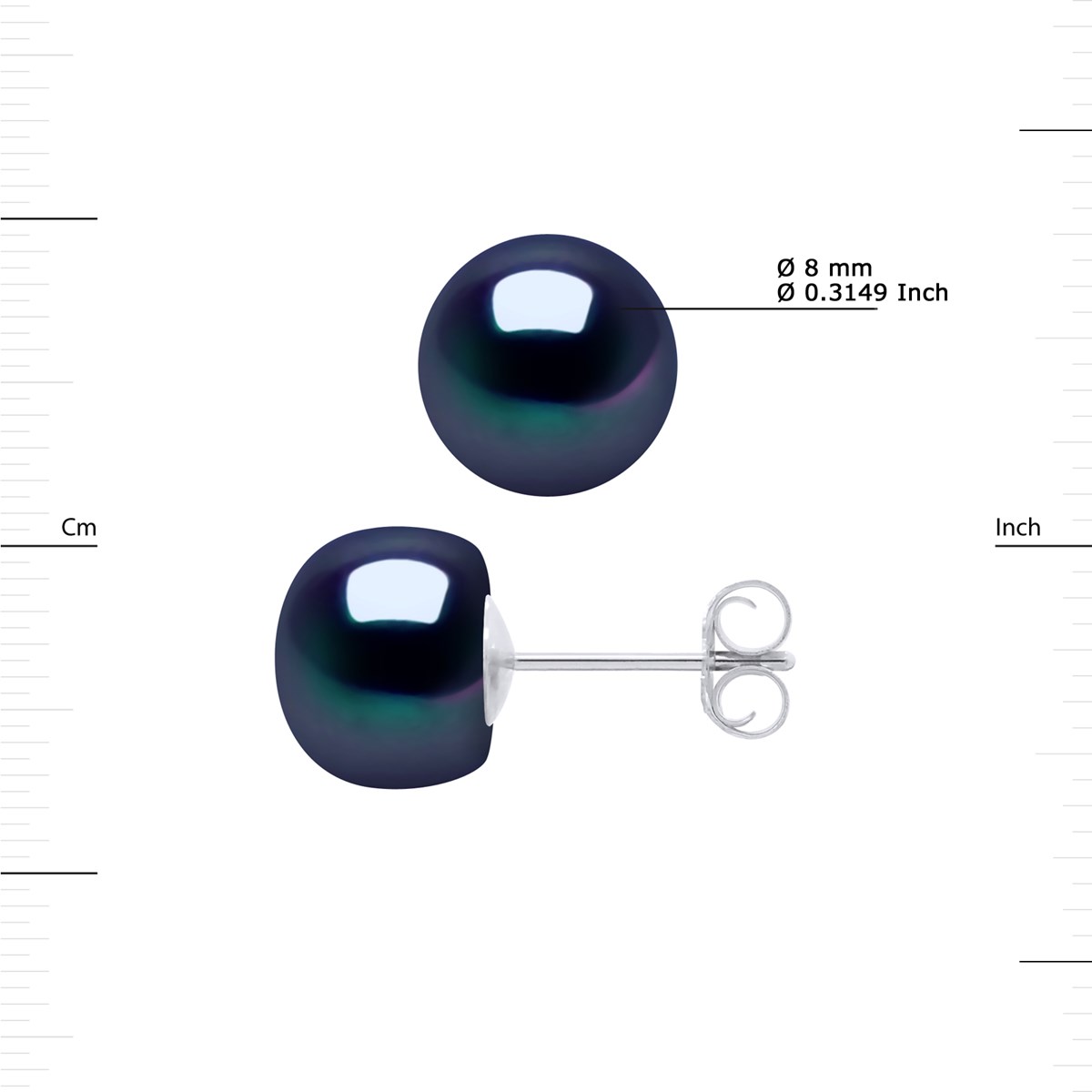 Clous d'Oreilles Perles de Culture d'Eau Douce 8-9 mm Noires Or Blanc