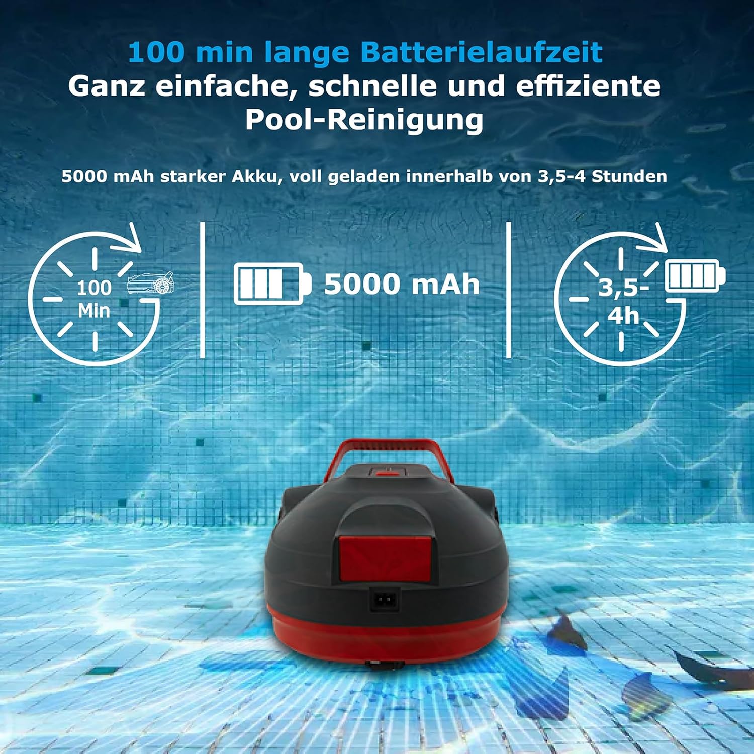 MAUK® Poolroboter Bodenreinigung Robotersauger | Li-Ion Akku - 45 W | 100 min. Laufleistung & kabellos V2