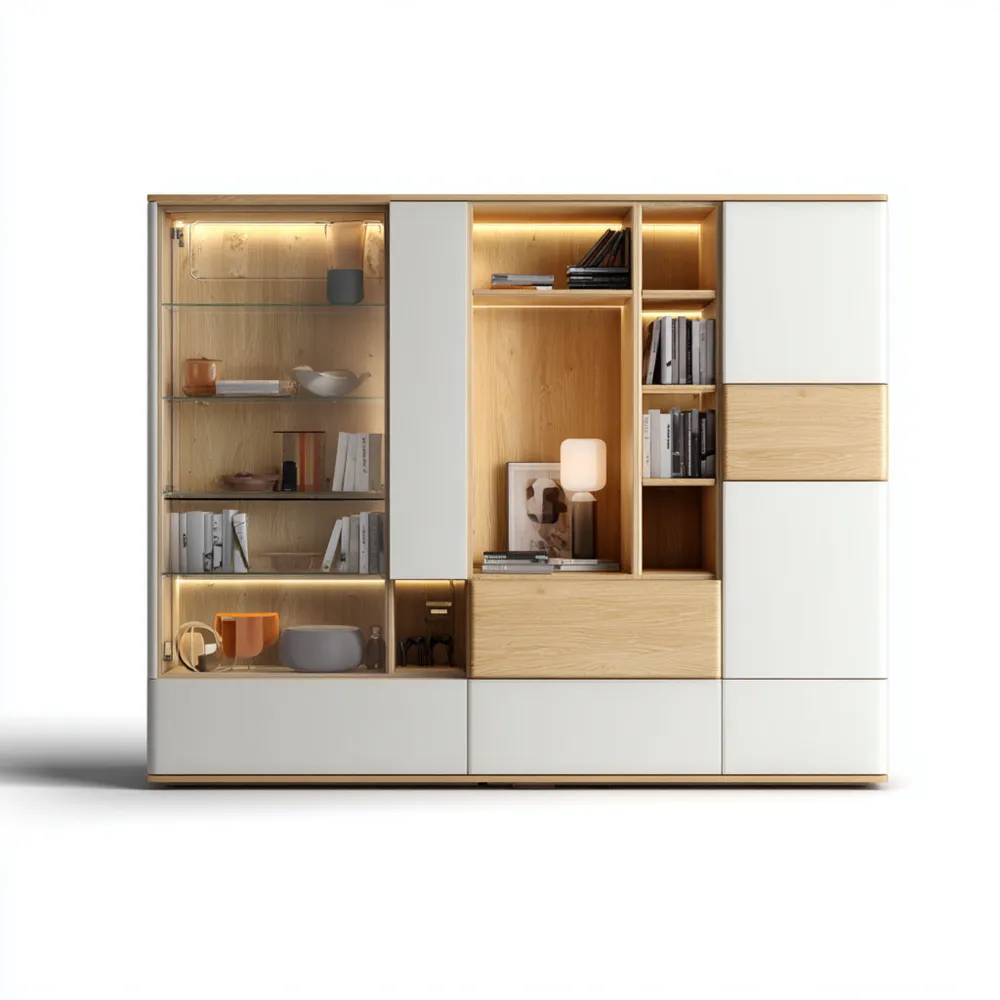 Dekoschrank aus Holzoptik mit Glas - 180x40x200 cm - Modernes Design