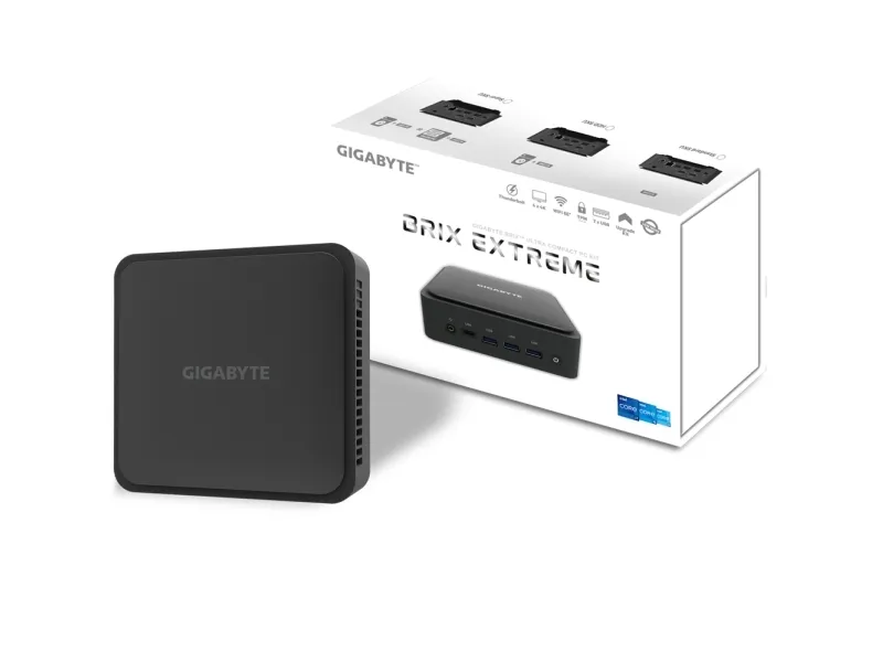 Gigabyte BRIX Extreme GB-BEi3H-1220 (rev. 1.0) - Barebone - mini PC 1 x Core i3 1220P / op til 4.4 GHz - RAM 0 GB - UHD Graphics - IEEE 802.11ax (Wi-Fi 6E), Bluetooth 5.2, Gigabit Ethernet, 2.5 Gigabit Ethernet