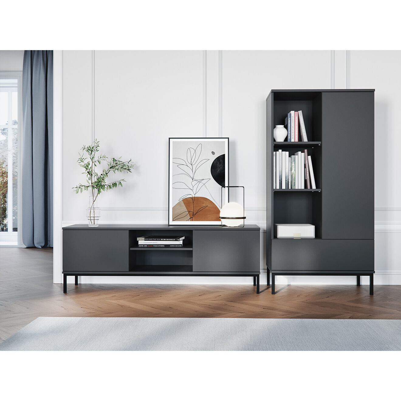 Cosmopolitan Design Meuble TV Query noir - 101x41x50 cm