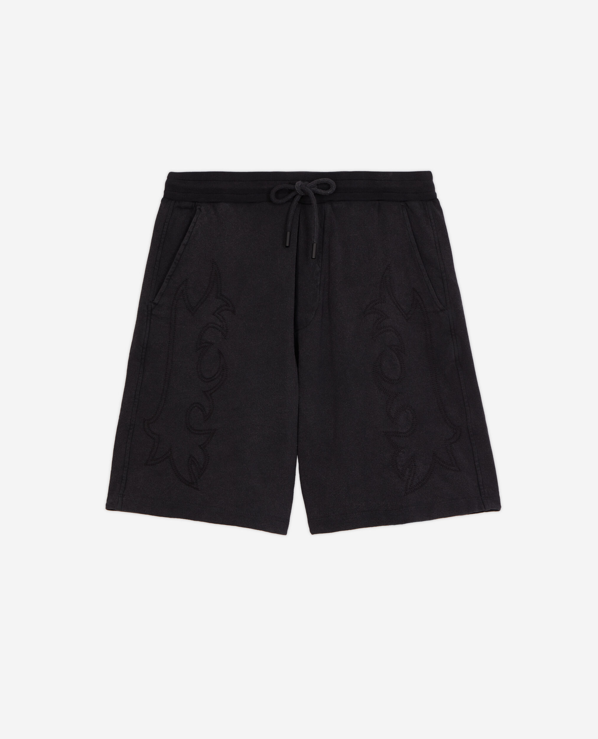 Short noir molletonné avec broderies Western