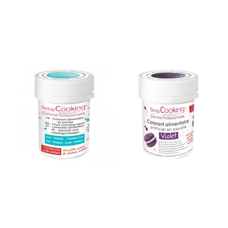 2 colorants alimentaires en poudre - turquoise-violet Scrapcooking