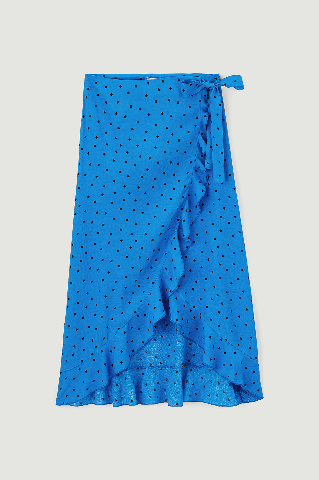 Jupe midi portefeuille avec volants - Bleu