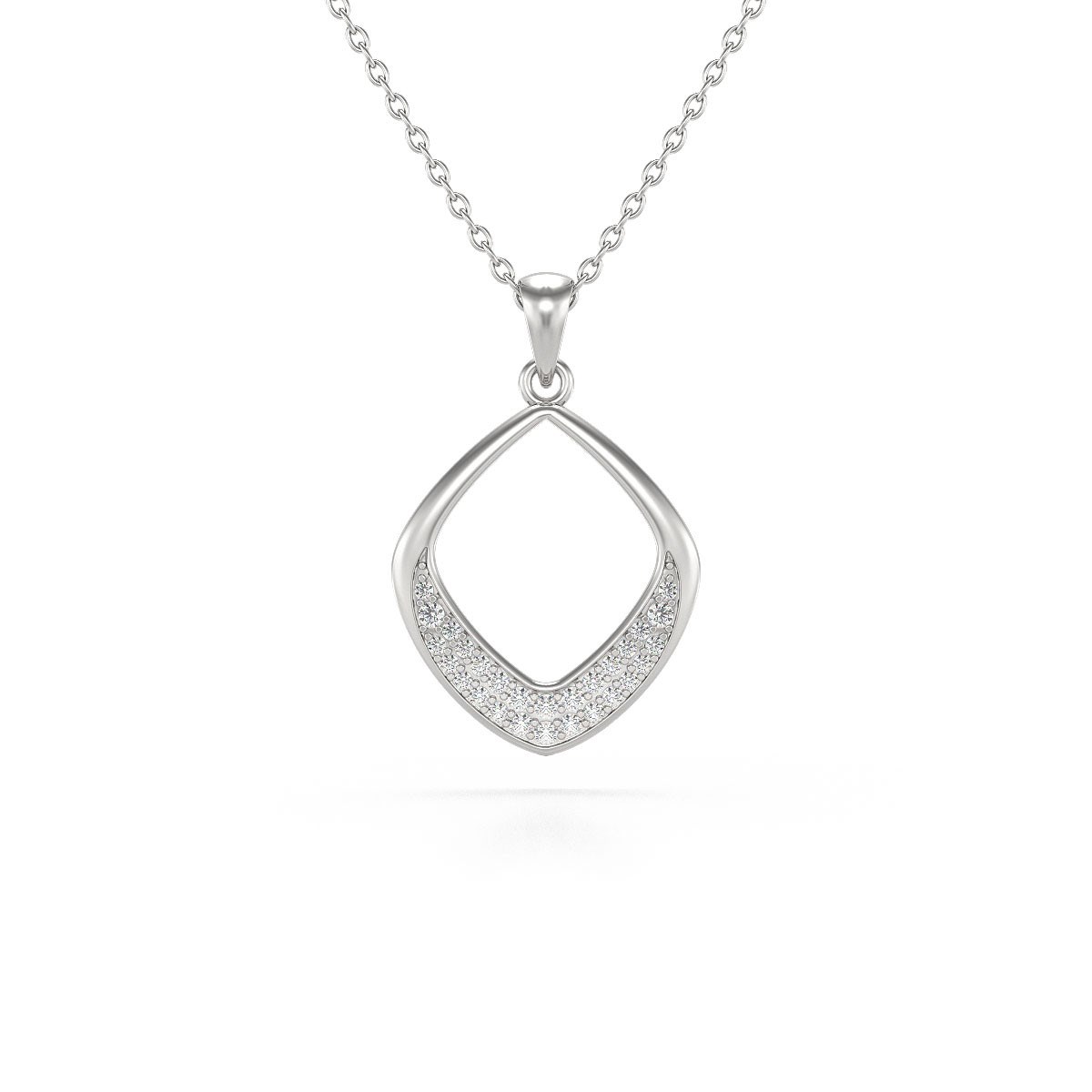Collier Pendentif en Or Blanc 585 et Diamants - Création Épurée Aden Bijoux