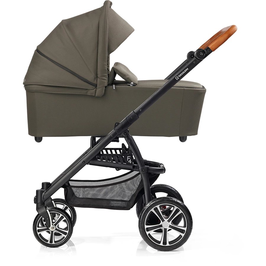 GESSLEIN Kombikinderwagen F4 Air+ mit Handbremse, oliv  Blümchen