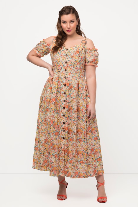 Trachtenkleid, Leinenmix, Blüten, Herzausschnitt, Halbarm