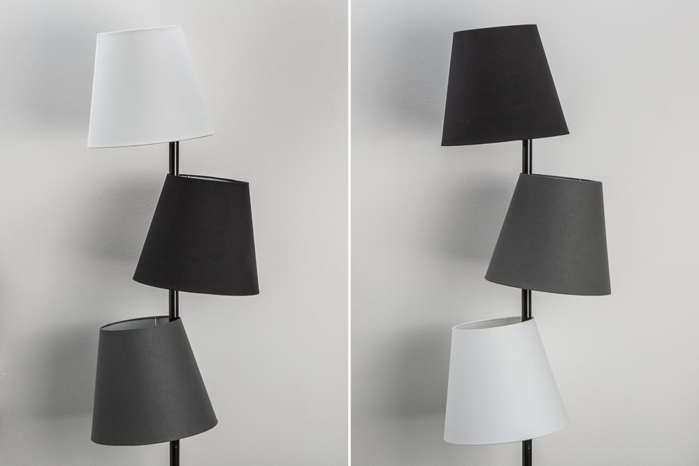 Design Stehlampe LEVELS 163cm schwarz grau mit 3 Leinenschirmen