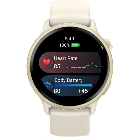 Montre connectée Garmin vívoactive 6, lunette Lunar Gold avec boîtier ivoire