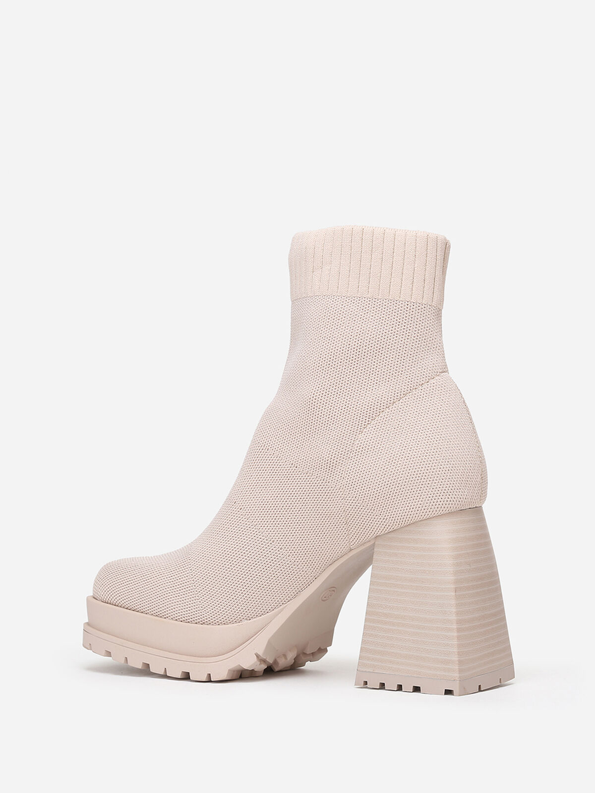 Bottines chaussettes à talon trapèze- Beige